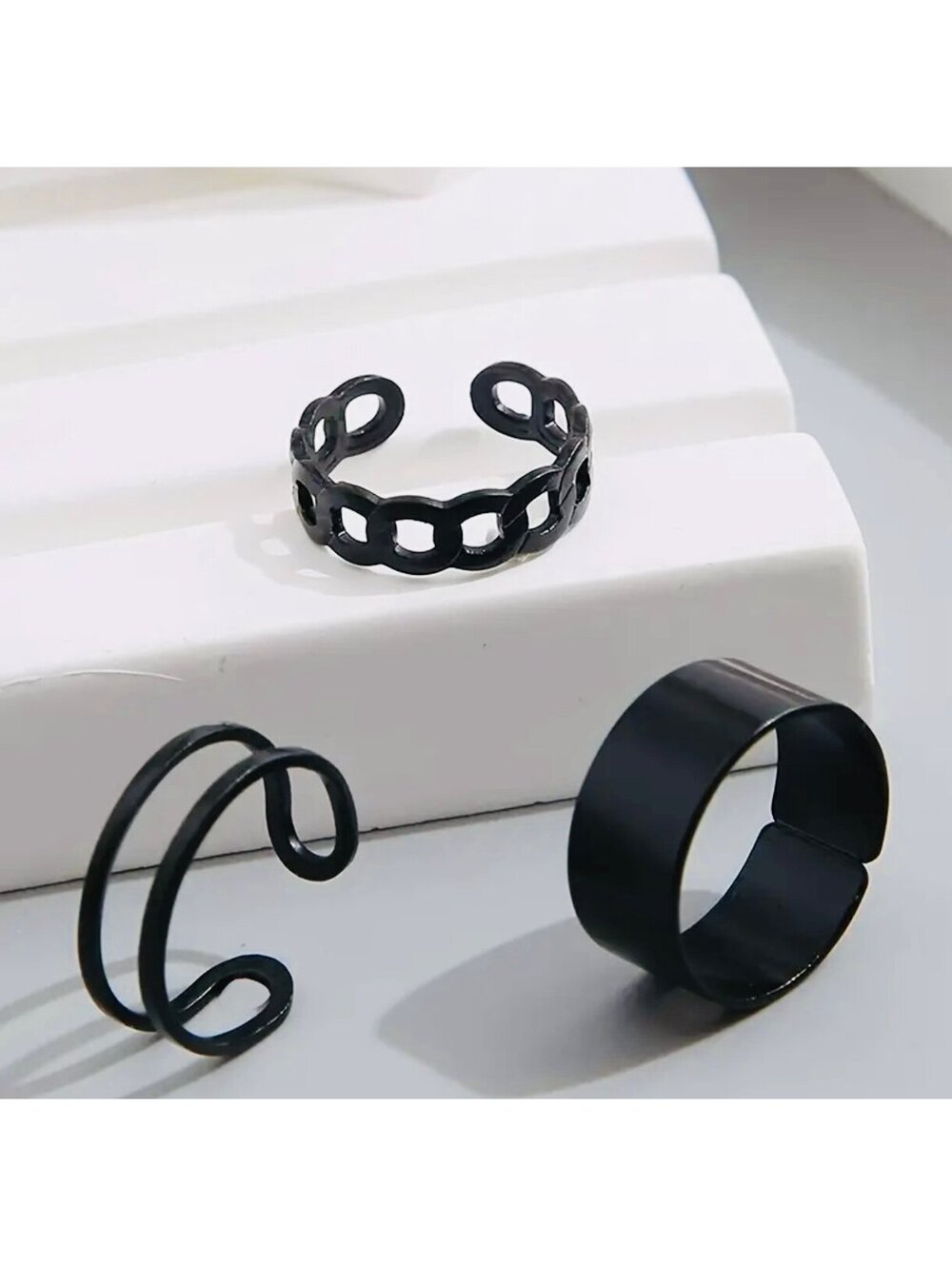 New - 3pcs Minimalist Vintage Black Index Finger Joint Ring